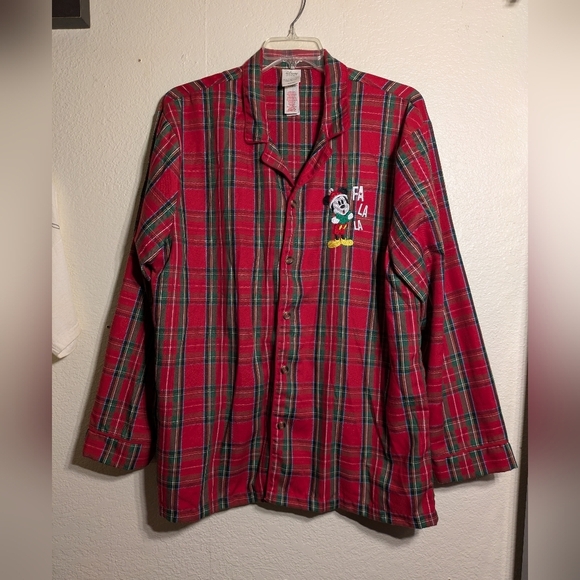 disney Store Size Large Red Plaid Men's Shirt Pre-owned Mickey Mouse - Picture 1 of 7